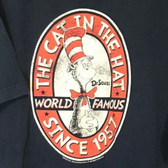 Vintage 2001 Dr. Seuss Cat In The Hat Black T Shirt 2XL World Famous Since 1957 - Picture 1 of 6
